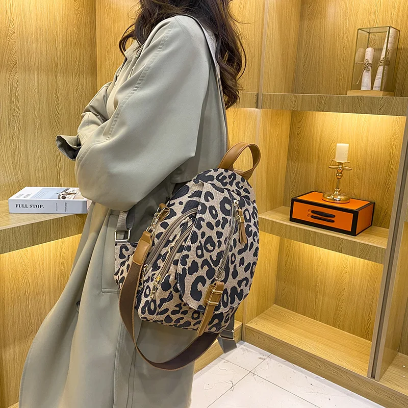 2022New Women Leather Backpacks Fashion Leopard Print Shoulder Bags Female Backpack Ladies Travel Backpack School Bags For Girls