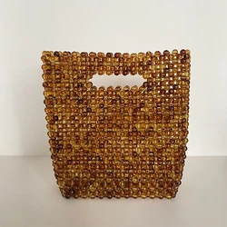 Amber Acrylic Handle Summer Beaded Clear Bags for Women Purses Handbags Celebrity Ladies Party Handmade Box Tote Evening Party