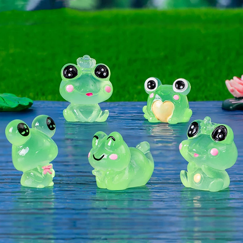 6PCS DIY decorative figurines Gift Luminous Frogs Fairy Garden Decoration Miniature Frog Figurines Glow At Night Home Decor