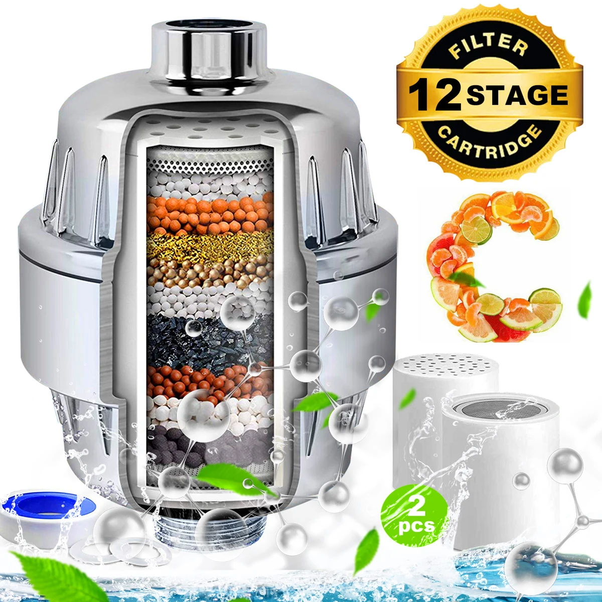 15 Stage Shower Filter with Vitamin C Shower Filters Removes Chlorine and Other Sediments 1 Shower Filter 2 Replacement Filters