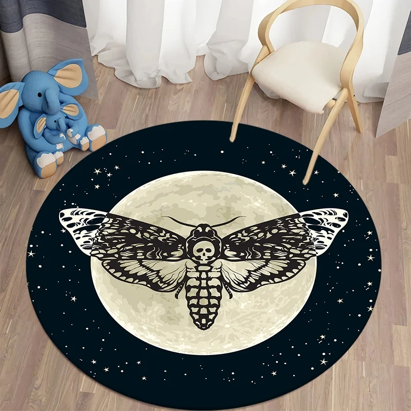 Death Moth karpet bundar kupu-kupu binatang tengkorak karpet Gothic ngengat kerangka keset lantai untuk ruang tamu dekorasi Sofa lingkaran lembut keset