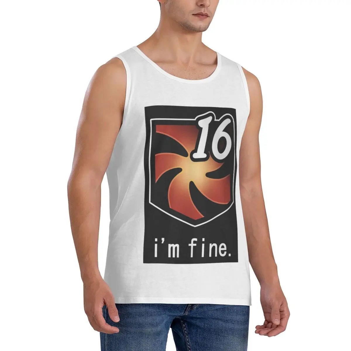 100% Cotton I'm Fine Vuln Stacks Sleeveless T-Shirt Men Workout Sports Clothing Tops Men's Crew Neck Vest