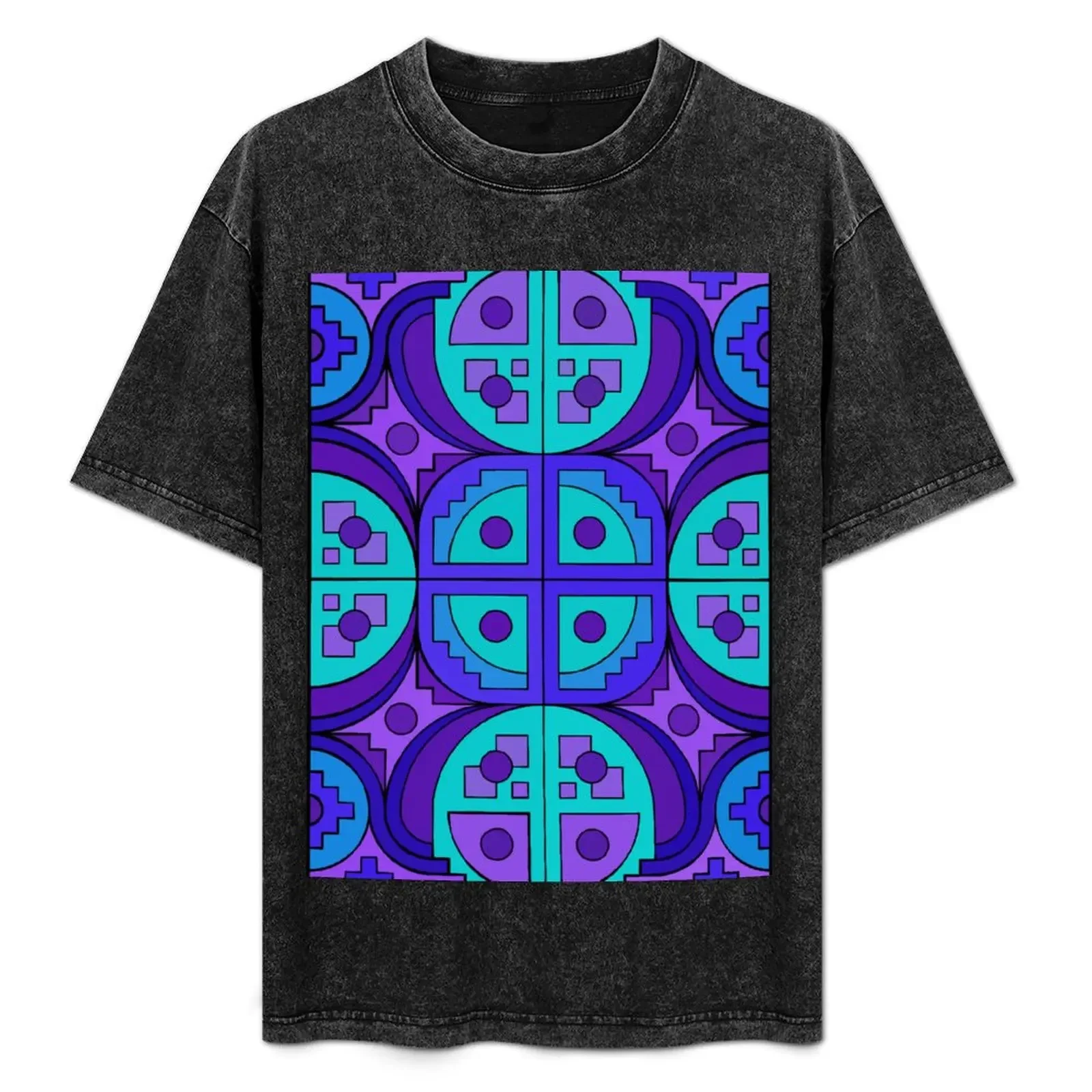 

Blue and Violet Gears Pseudo-Quilt T-Shirt t shirts for man graphic vintage man t shirts cotton T-Shirt