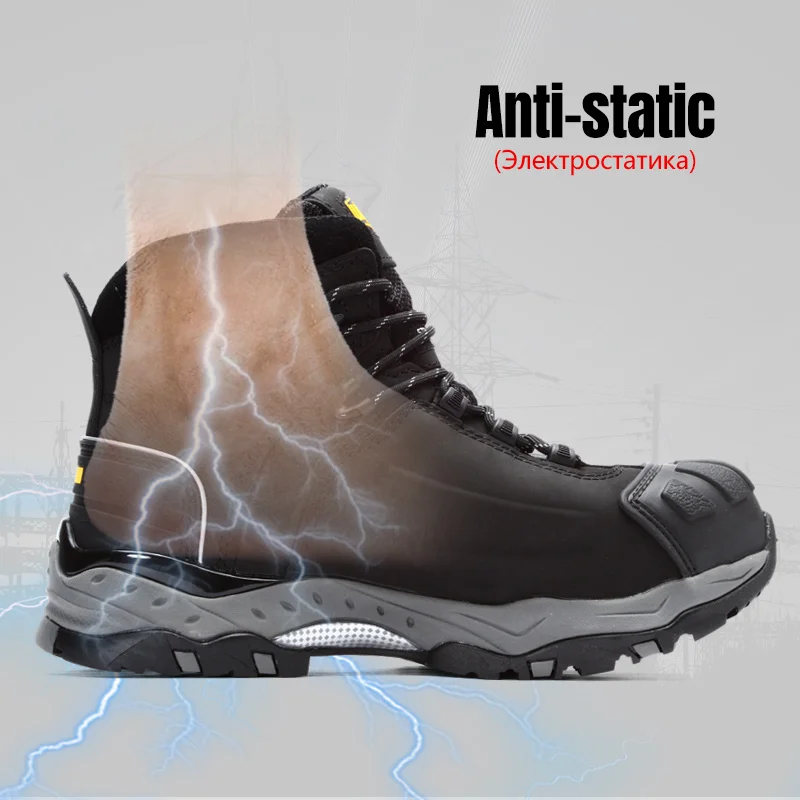 LARNMERM Safety Boots Anti-static Work Boots Waterproof Steel Toe Shoes Genuine Leather Punctureproof Construction Shoes