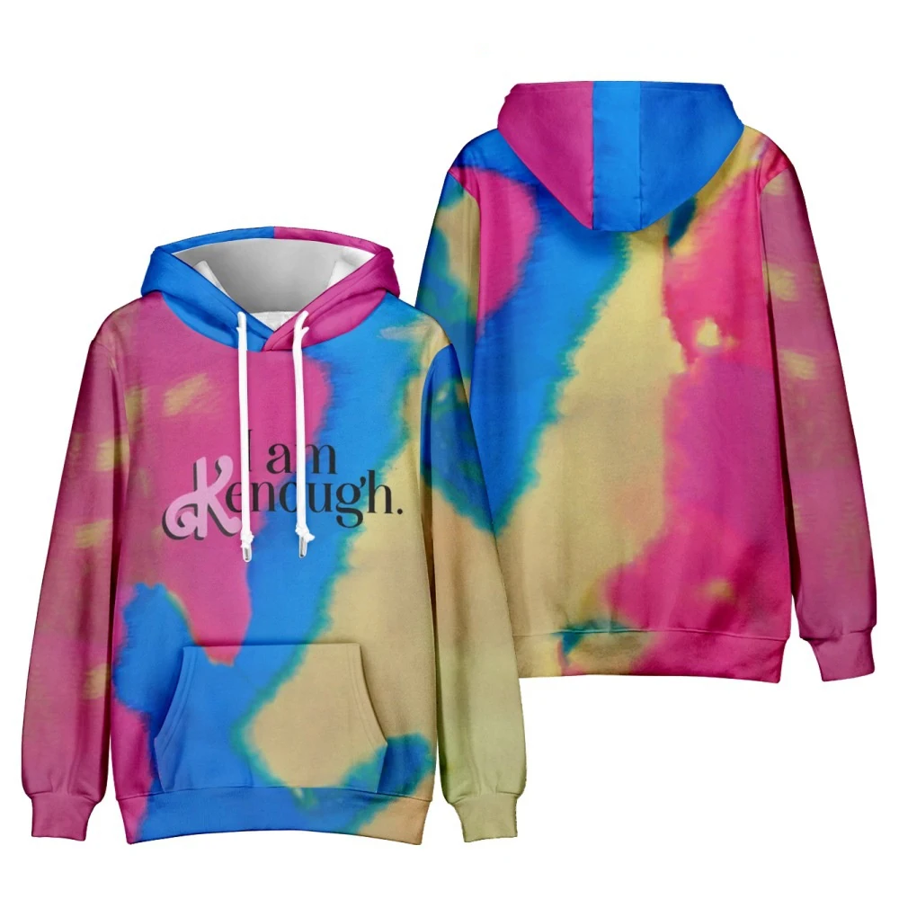 I Am Kenough Bluzy z kapturem Litera Nadruk 3D Mężczyźni Kobiety Oversized Cool Tie Dye Streetwear Pullover Bluzy Sportowe Unisex Top Odzież — zdjęcie 5