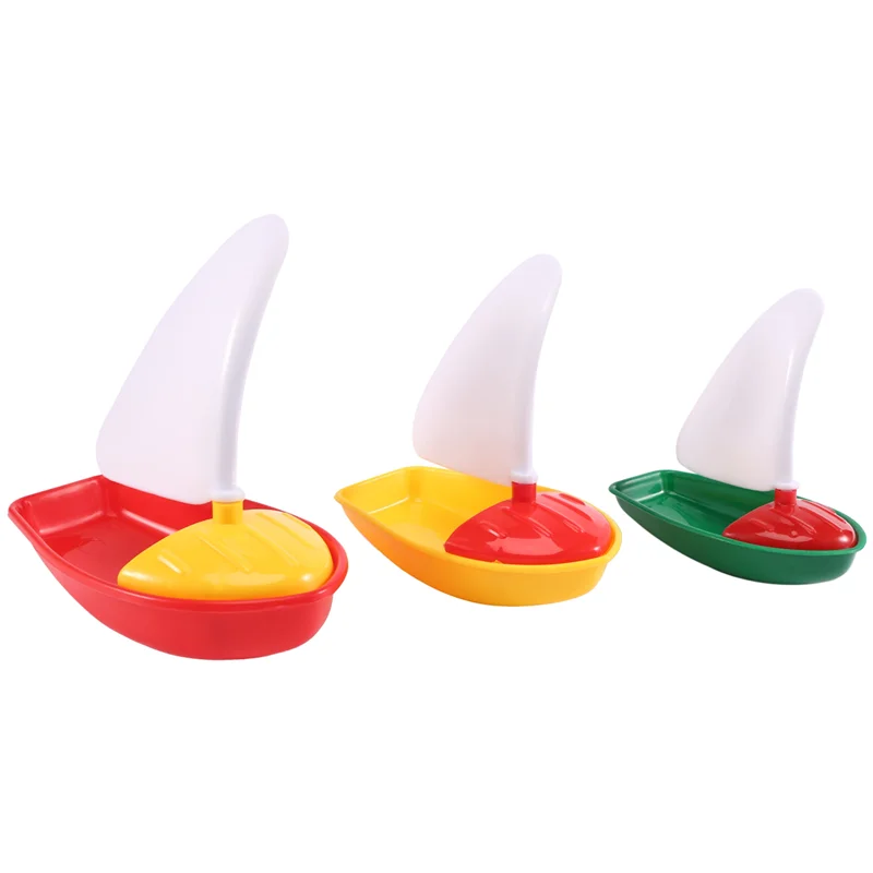 A63T-3Pcs Bath Boat Plastic Sailboats Bathtub Sailing Boat For Kids (Multicolor Small+Middle+Large Size)
