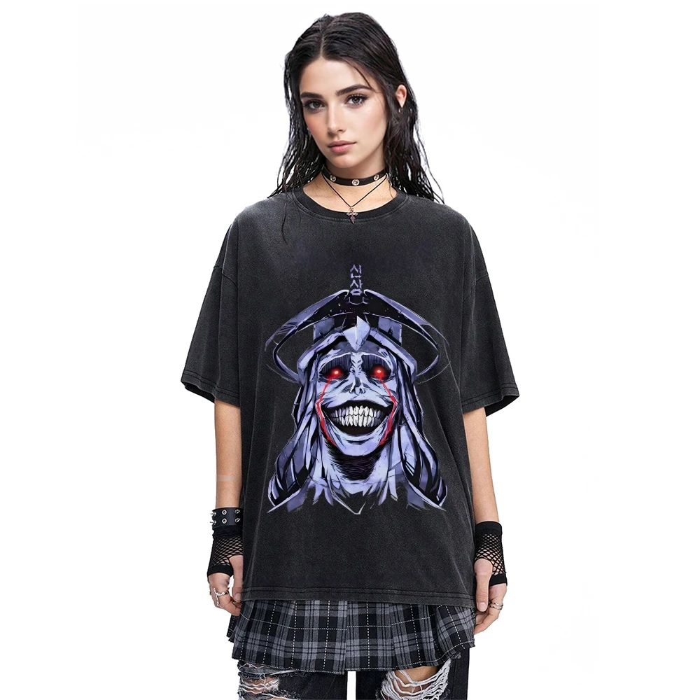 

Unisex Y2K Graphic T Shirt Vintage Washed Grim Reaper Print Short Sleeve Tee Top Casual Streetwear Loose Oversized T-shirts For