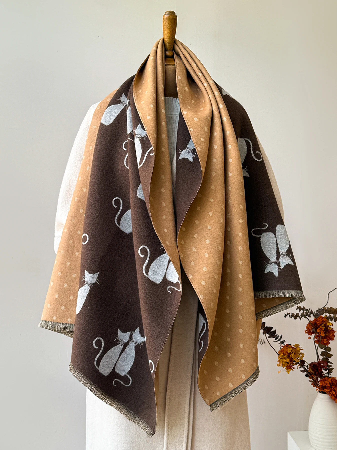 

Women's Autumn Winter Warm Faux Cashmere Scarf Jacquard Shawl Wrap Cozy Blanket Neck Protection