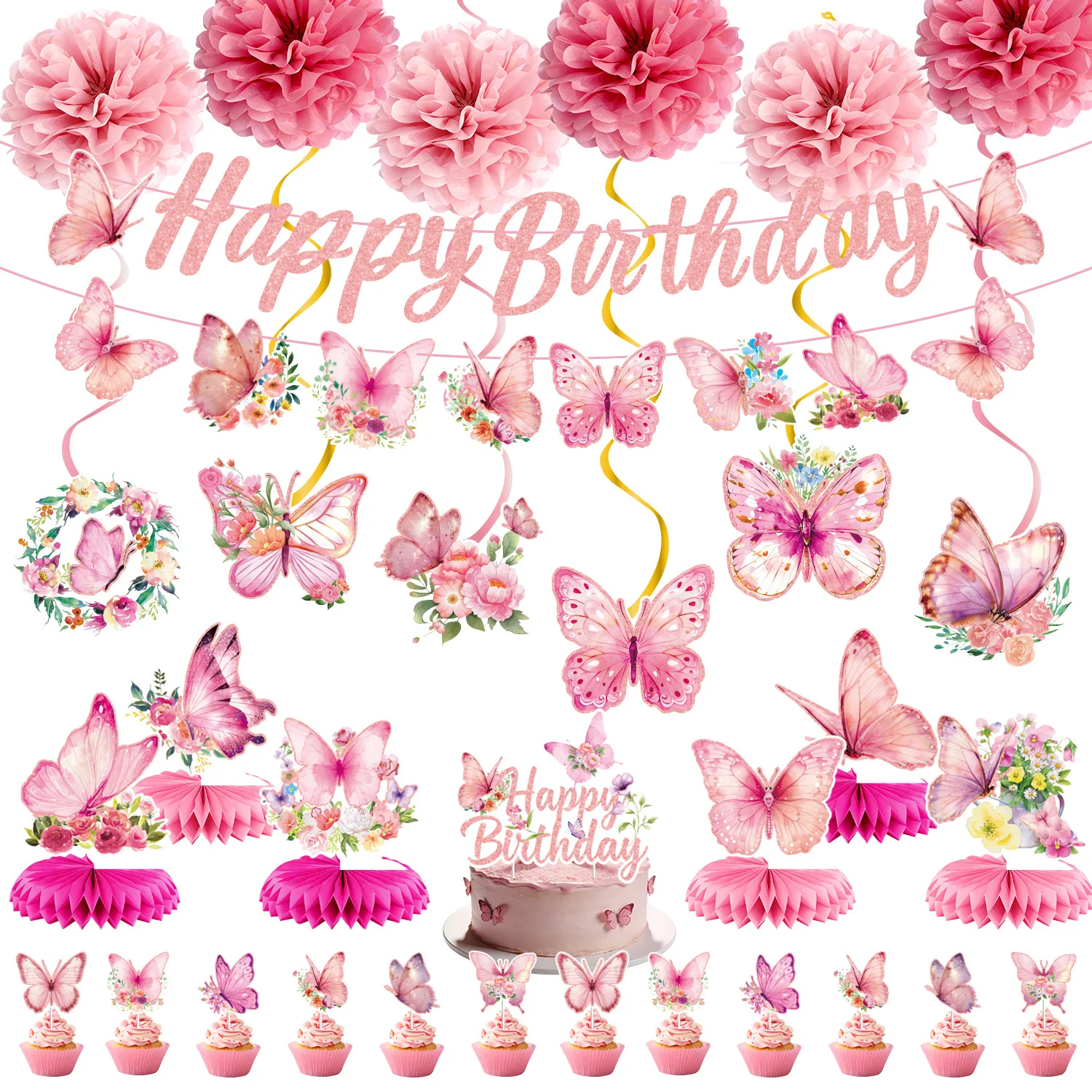 Schmetterlings-Partybanner-Girlande, hängende Dekoration, Kinder- und Mädchen-Geburtstagsdeko, Schmetterlings-Geburtstagsdekoration, Babyparty- und Hochzeitsdekoration – Detail 4