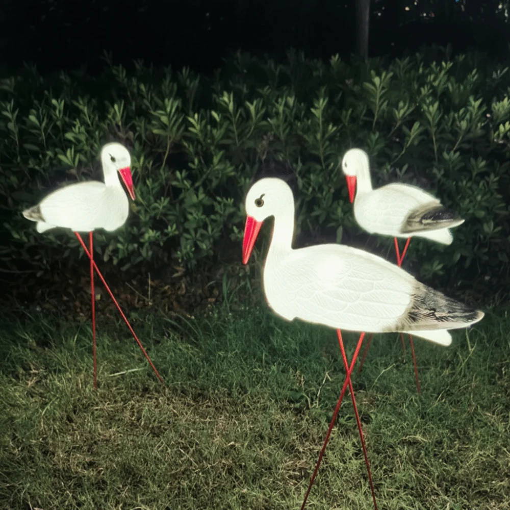

White Color Simulated White Crane Plastic Material Simulation Design Outdoor Garden Decoration Small Size Can Emit Light