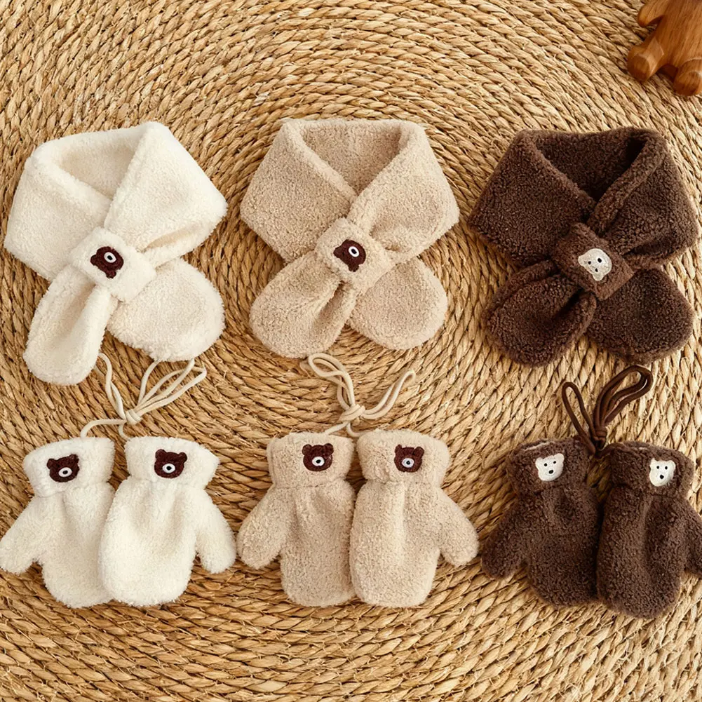 Winter Warm 2 Jahre + kinder Schal Handschuhe Set Koreanische Cartoon Bär Neue Ins Jungen Mädchen Baby