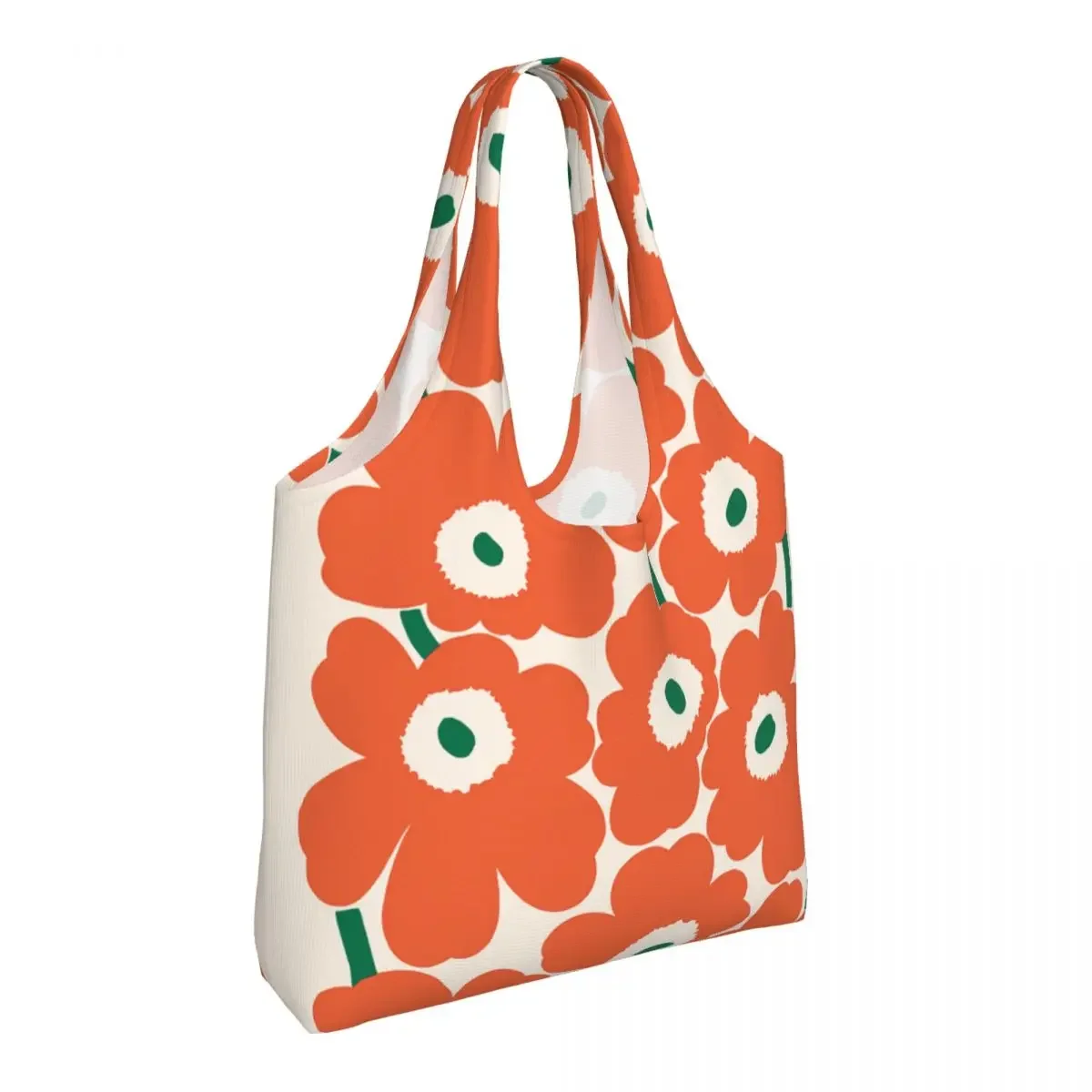 Custom Reusable Little Poppy Print Shopping Bag Women Canvas Shoulder Tote Bag Portable Modern Style Grocery Shopper Bags