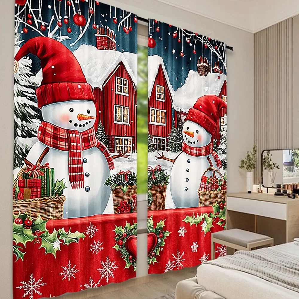 2Pcs Christmas Sheer Curtains For Living Room Tree Snowman Window Curtain For Living Room Dining Room Bedroom Curtain