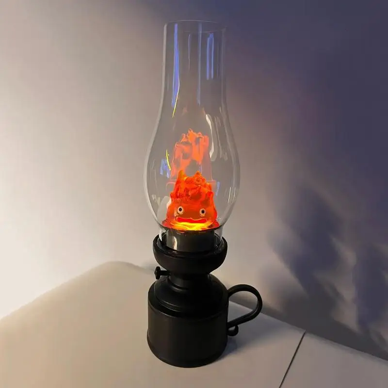 Calcifer Flameless Night Light Halloween Retro Decorative Candle Light Cartoon Anime Kerosene Lamp Bedroom Bedside Table Lamp