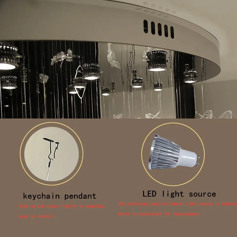 Amber Clear Crystal Feather Chandelier LED Ceiling Pendant Light for Staircase Beauty Salon Reception Room Lobby Stainless Steel