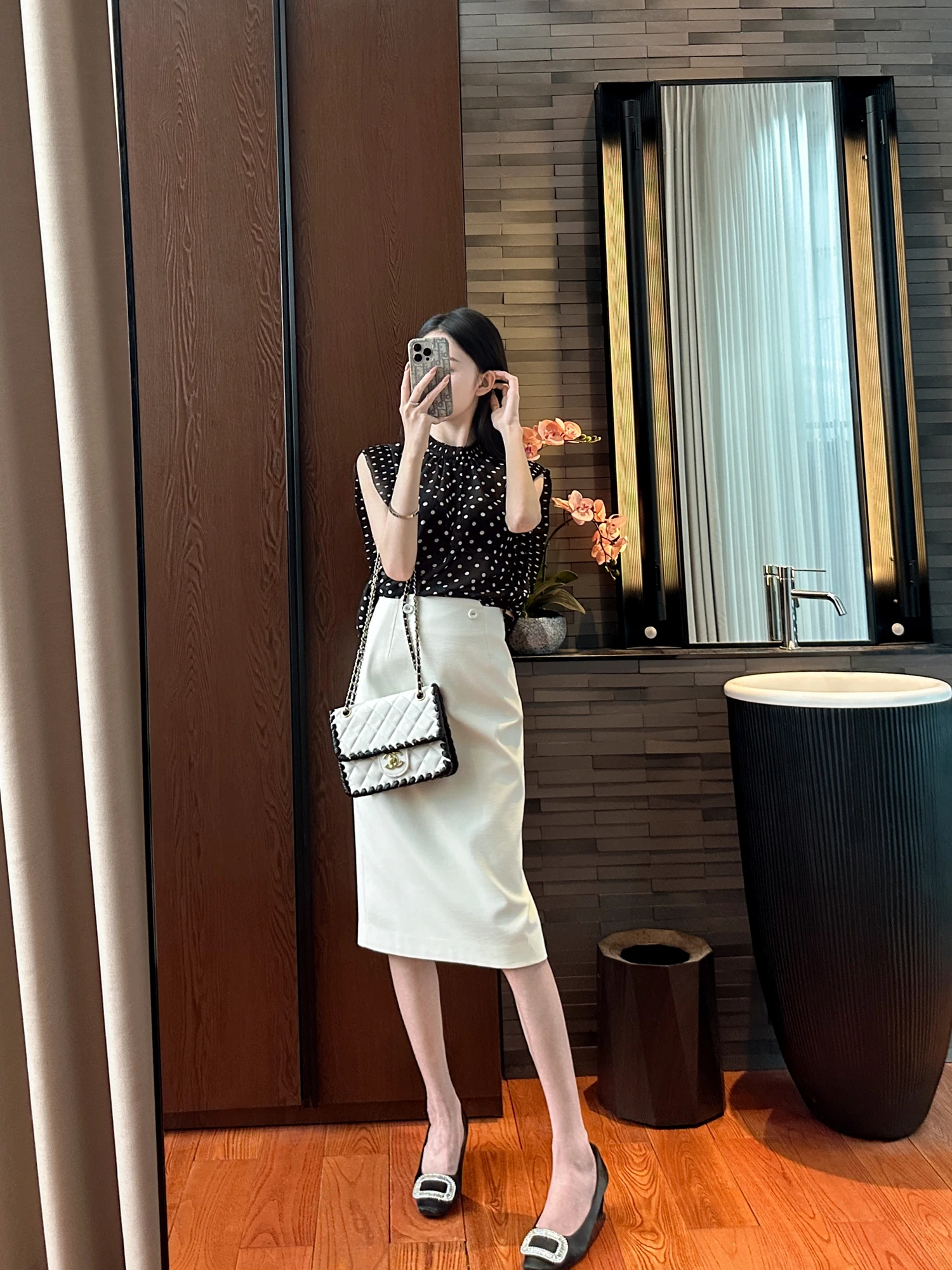 

Vintage Polka Dot Shirt You See Orange Money Style Small Flying Sleeve OL Loose Fit Short Length round Neck Unisex Pullover