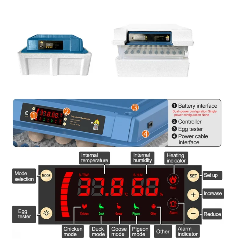 110/220V 64 Egg Incubator Full Automatic Eggs Hatcher Brooder Bird Chick Hatchery Incubator Double-electric Brooder Add Water