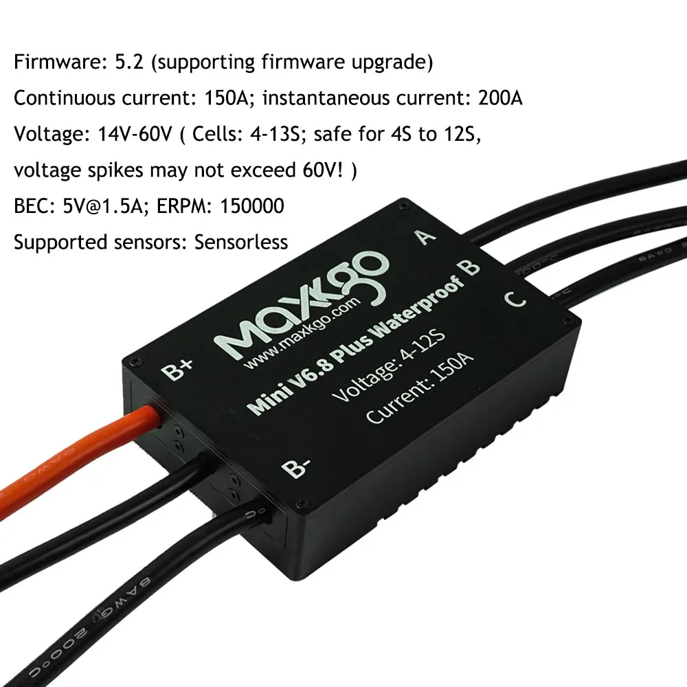 MAXKGO Mini FSESC6.8 VESC6 ESC 60V 150A IP68 Waterproof Motor Controller For DIY E-Skateboard Efoil Electric Surfboard