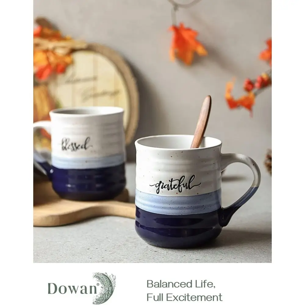 20 oz Large Porcelain Mugs - 'Grateful' and 'Thank You' Sets for Mom & Dad