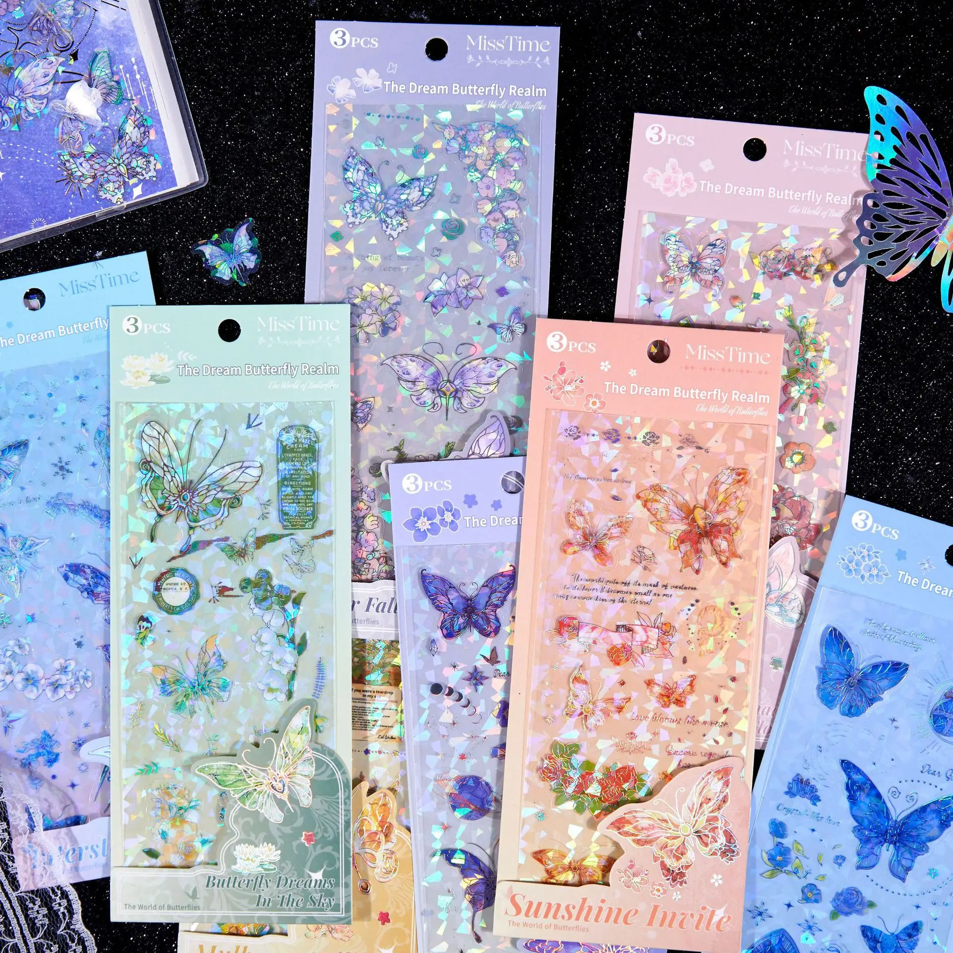 3Pcs The Dream Butterfly Realm Series Decorative Sticker Retro Shell Light Scrapbooking Label Diy Diary Album Journal Planner