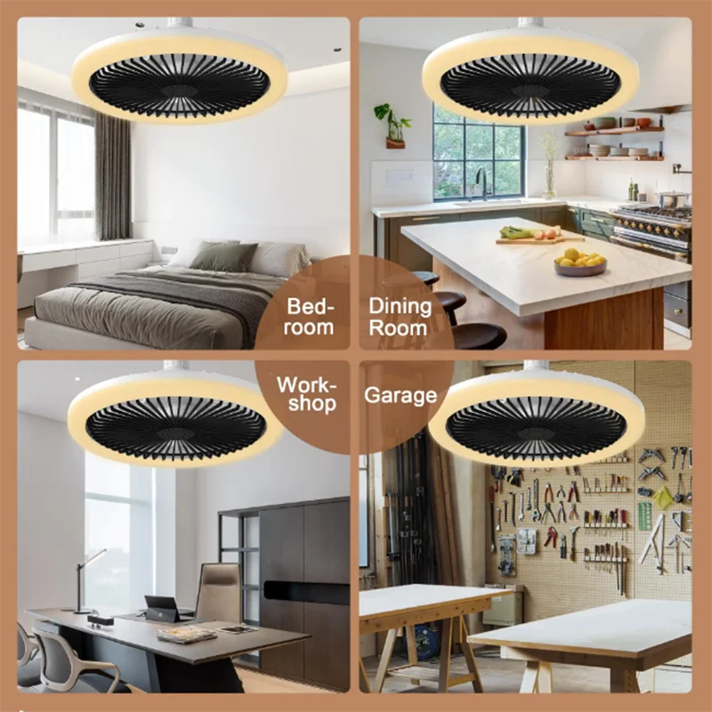 Modern Small Ceiling fan light E27 LED D25cm smart remote control bedroom fans lamp study kitchen Home decoration