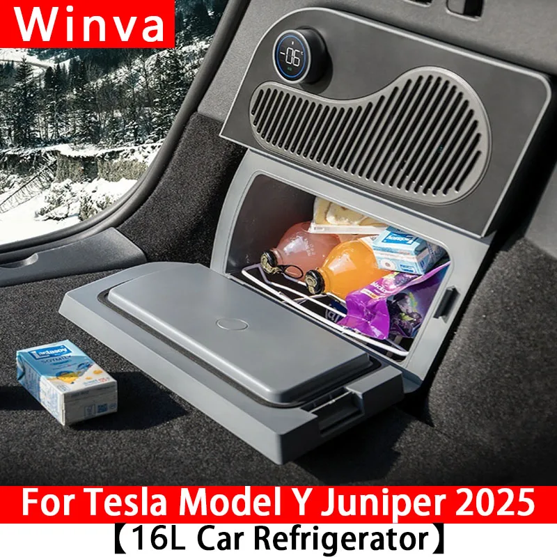 ل تسلا نموذج Y العرعر 2025 و نموذج Y 2020-2024 16L ضاغط صندوق السيارة نضارة التبريد الحفاظ على الغذاء المحمولة ثلاجة السيارة