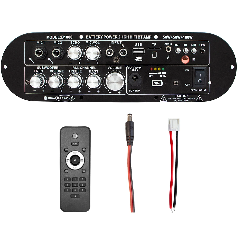 2.1 Channel BT Digital Amplifier Board DC15-18V High Power Subwoofer Audio Amplifier Board BT 5.0 Support AUX MIC FM USB TF Card