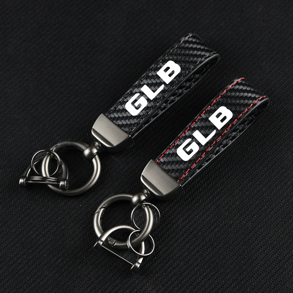 

Carbon Fiber Leather Car Keychain Key Chain Pendant Keyring Horseshoe Buckle for Mercedes Benz GLB GLC GLC43 GLK Car Accessories