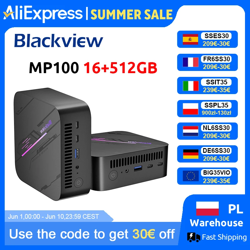 Blackview MP100 NEW Mini PC AMD Ryzen 5 7430U Windows 11 6-Core 12-thread 16GB DDR4 512GB SSD WiFi 6 Mini Computer PC BT5.2