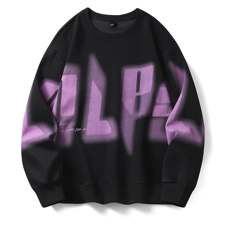 

Men's Pullover Round Neck Letter Gradient Printed Long-sleeved Fashionable Casual Commuting Top