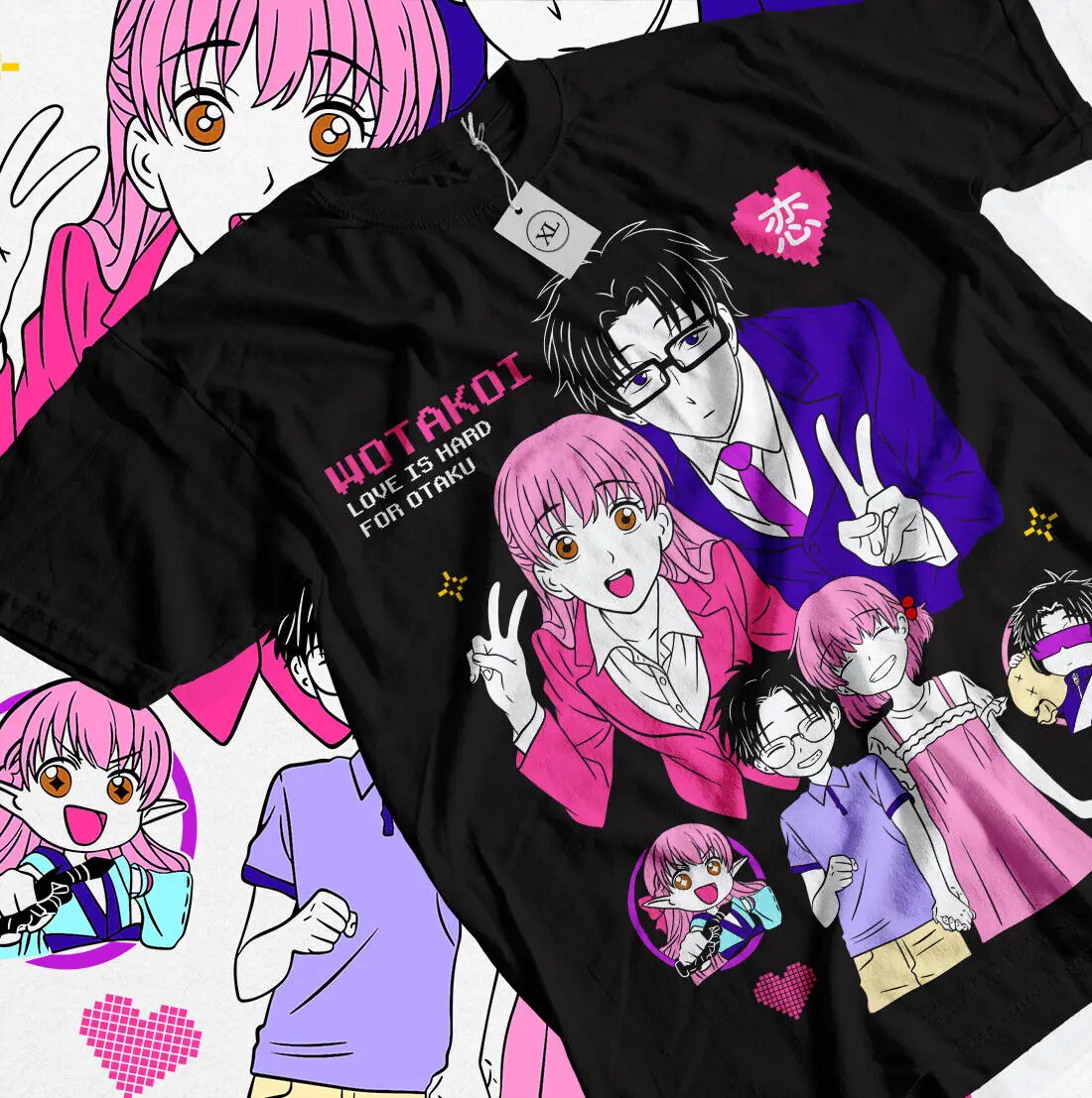 Wotakoi T-shirt Love is Hard for Otaku Anime Girl Kawaii Shirt All Size