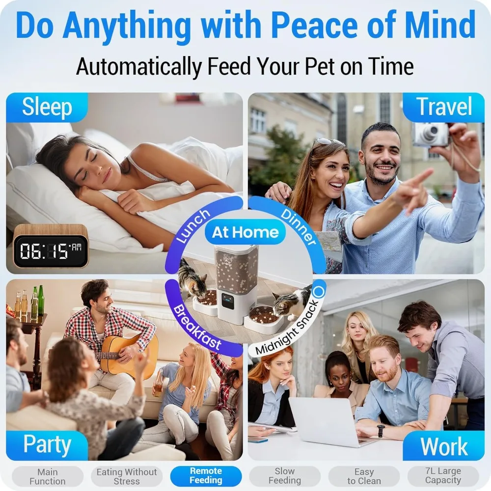 Mangiatoia automatica per gatti con alimentazione lenta per 2 gatti: mangiatoia automatica per cani WiFi 5G con ampio contenitore per alimenti da 7 litri