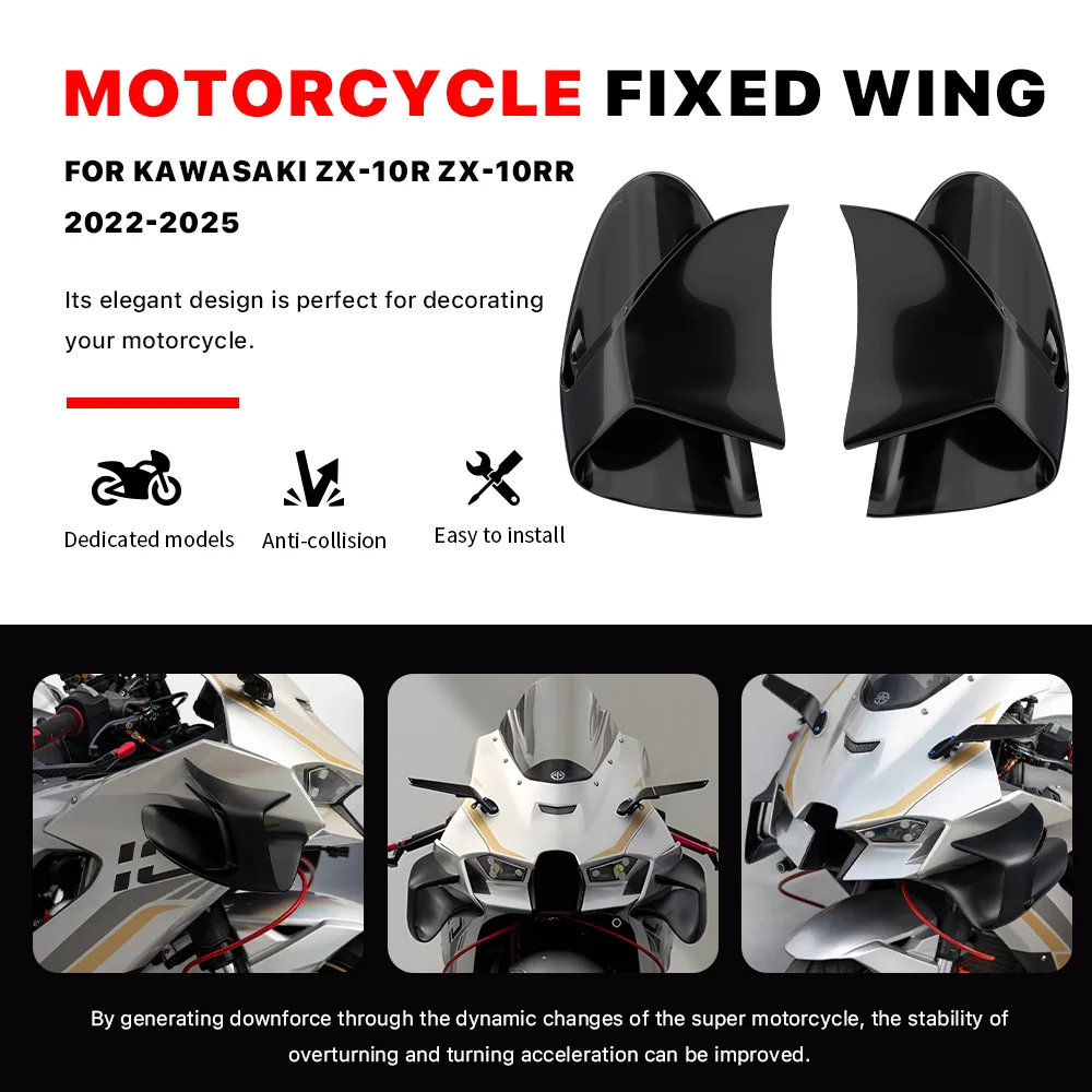 

For Kawasaki ZX-10R ZX-10RR 2022-2025 Motorcycle Front Aerodynamic Wing Fixed Wing Spoiler Wing Deflector Side Winglet Fairing