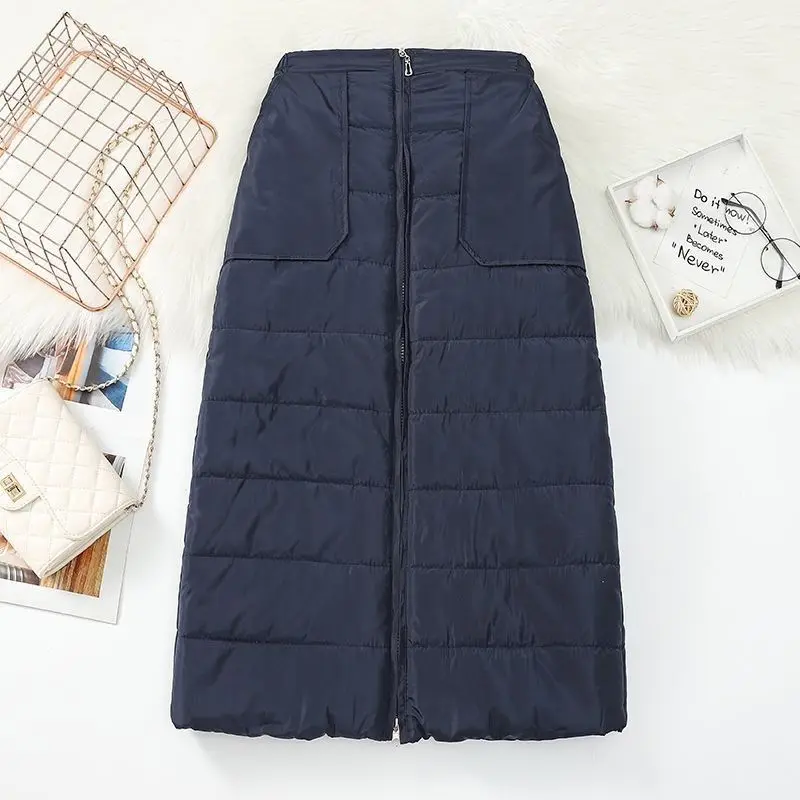 Foreign Trade Original Order Clearance Down Cotton Half Women's Winter Windproof Warm Zipper Long One-piece Hip Hugging Skirt