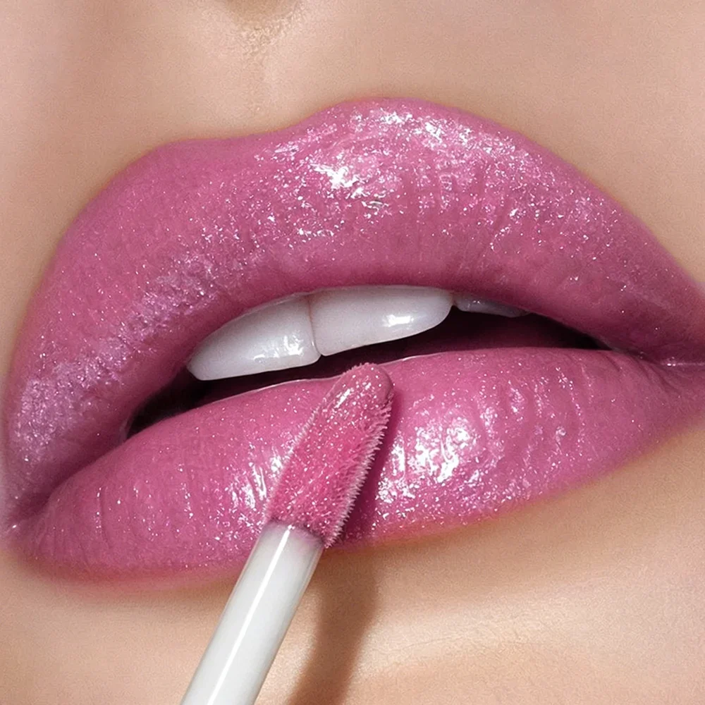 JUJU DREAM Retro Shimmer Lip Gloss Pearlescent Pink Glitter Liquid Lipstick Long Lasting Tint