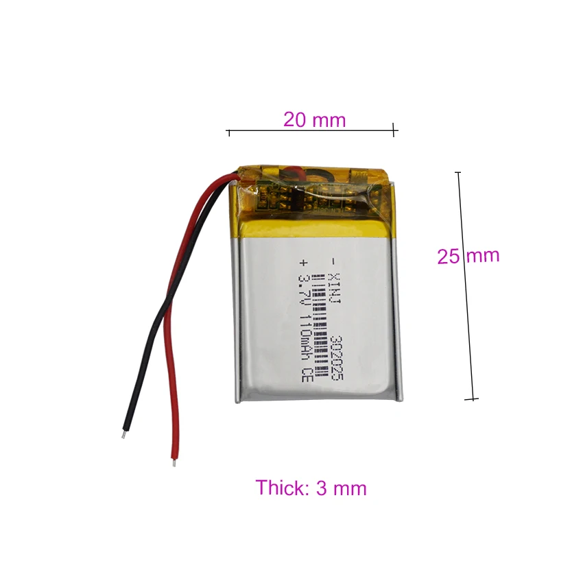 2 Stück 3,7 V 110 mAh 0,407 Wh Li-Polymer Li Lithium-Ionen-Akku 302025   Für Maus Bluetooth Lautsprecher Kopfhörer Mäuse
