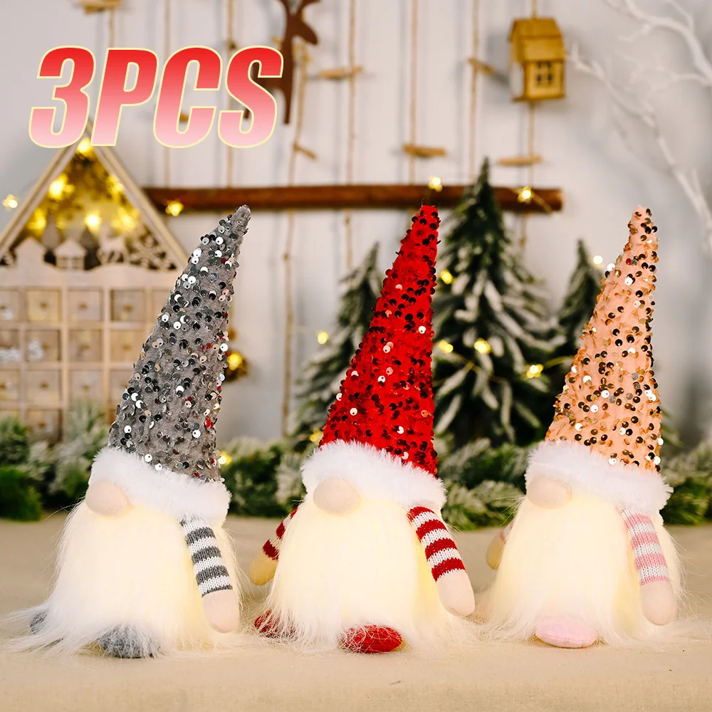 Christmas Dwarf Light Up Faceless Doll Ornament Christmas Sequins With Lights Rudolph Doll Christmas Desktop Decoration