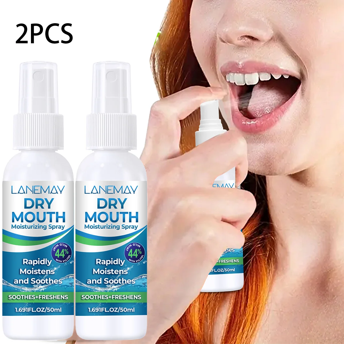 2PCS Dry Mouth Moisturizing Spray – Fast Relief with 44% Xylitol & Salivary Enzymes, Strengthens Teeth & Freshens Breath.