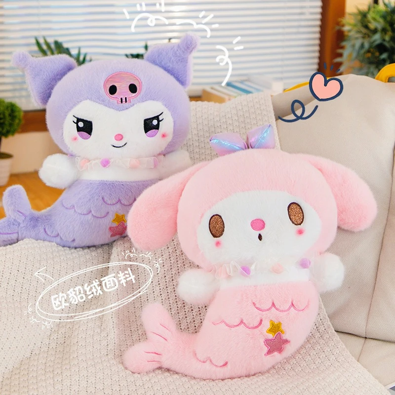 Cartoon Cute Mermaid Kuromi Plush Toy Doll Sanrio Stuffed Animals Melody Plush Doll Kids Birthday Gift Girl Lovely Pillow Toy