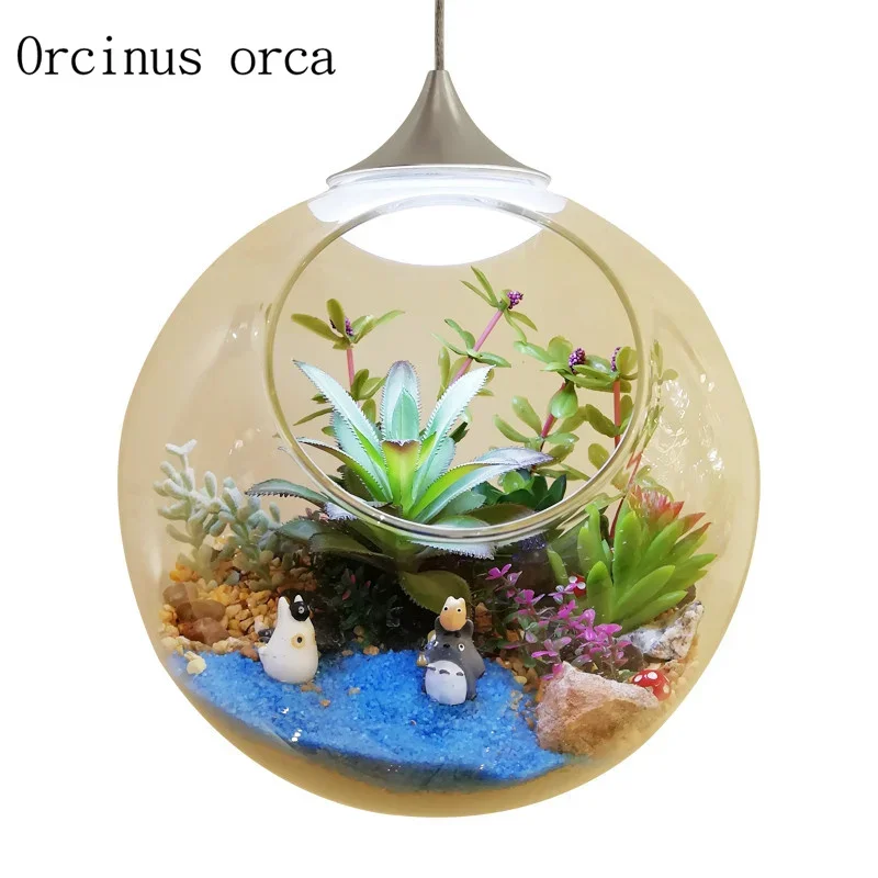 North European simulation plant potted chandelier Restaurant balcony creative glass bulb LED Chandelier free shipping