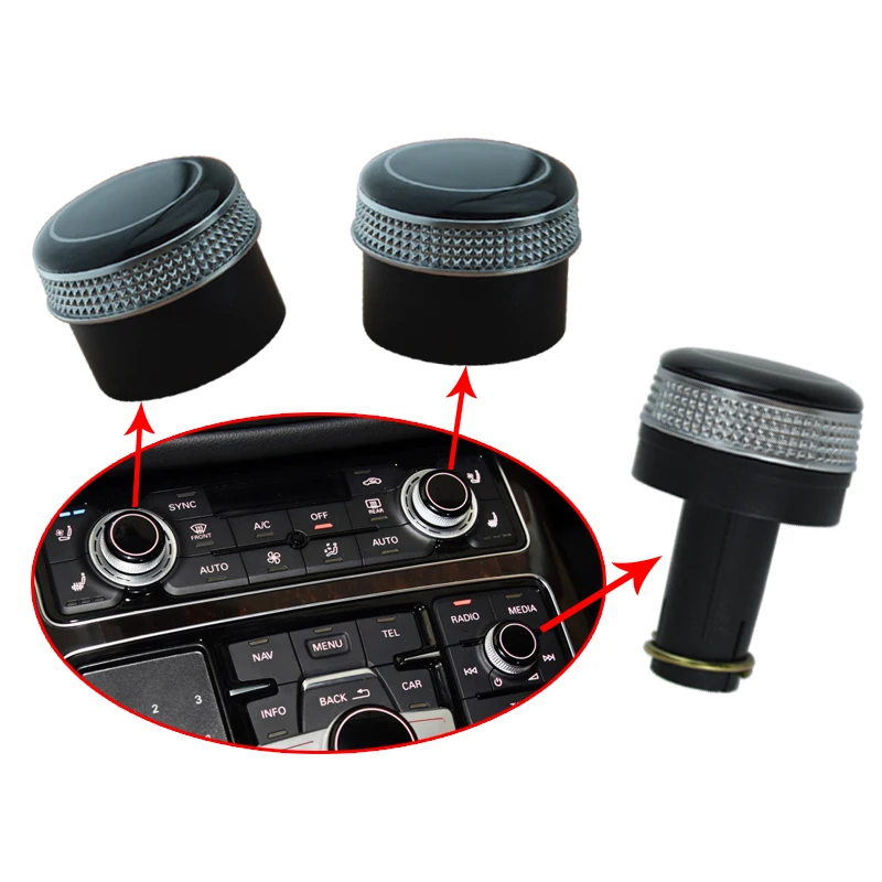 Radio Volume Knob Rotary Button Switch & Menu Switch Setting Cover Cap For Audi A8