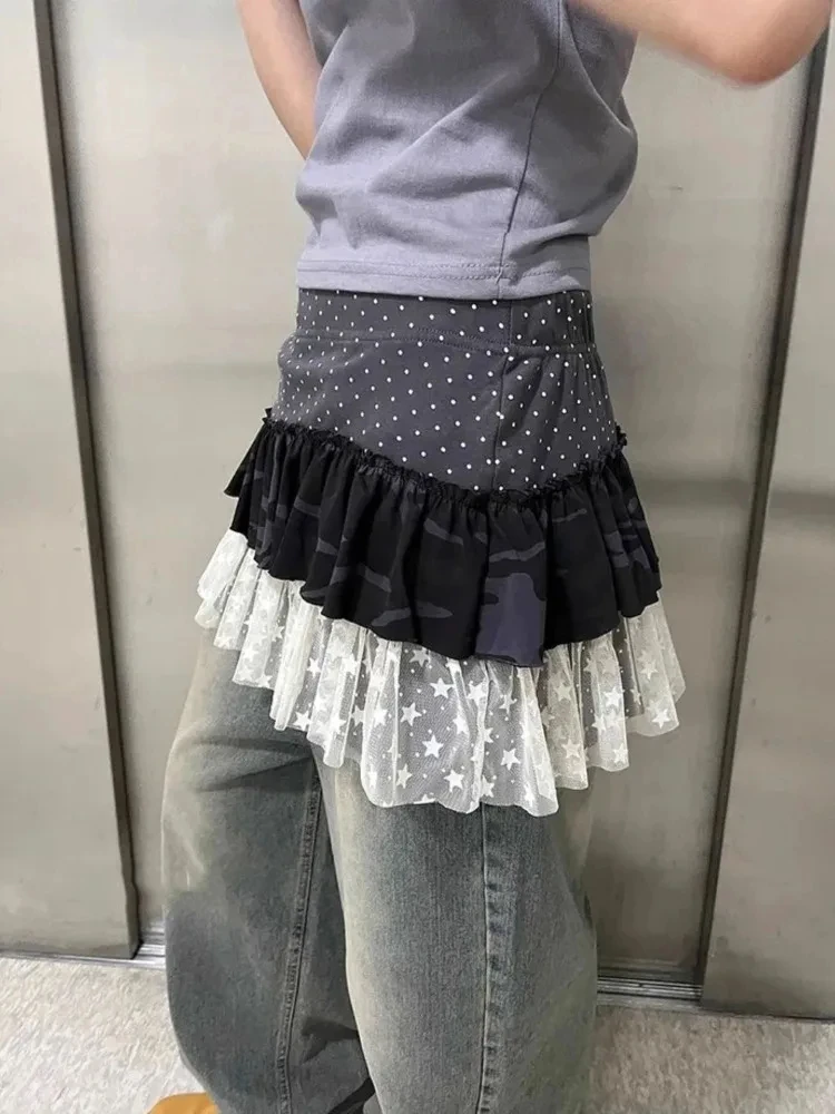 

Японские милые юбки Jupe для женщин, 2021, Faldas Mujer De, лоскутная летняя мини-юбка трапециевидной формы в горошек Saia, лоскутная кружевная мини-юбка