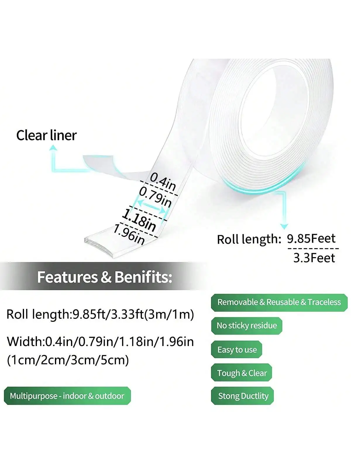 Double Sided Tape Heavy Duty, Extra Large Nano Double Sided Adhesive tape, Clear Mounting Tape Picture Hanging Adhesive Strips,R
