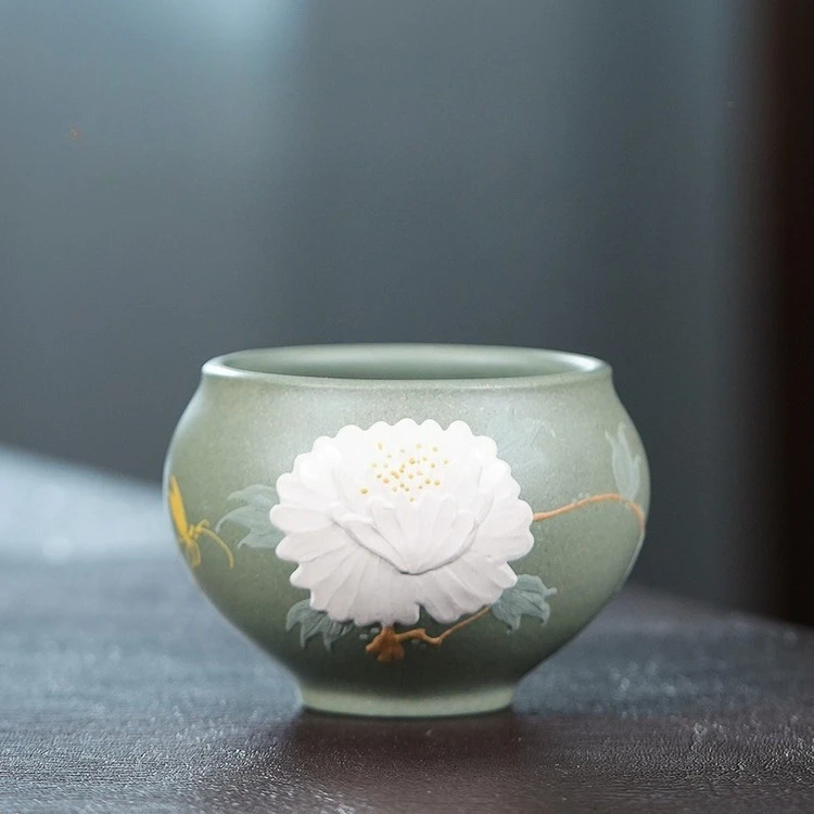 Yixing Zisha Handmade Peony Aroma Teacup Master Cup Large Tasting Cup Ceramic Tea Set For Gongfu Tea Home