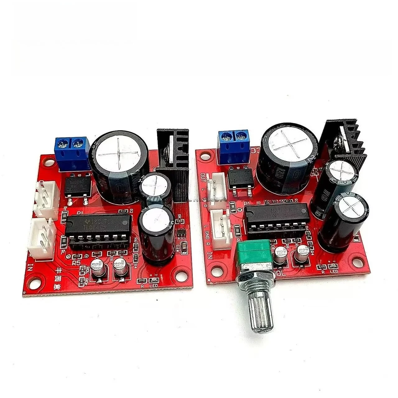 Original TL084 four op amp dual channel preamplifier board, fever level audio signal preamplifier board, single power supply