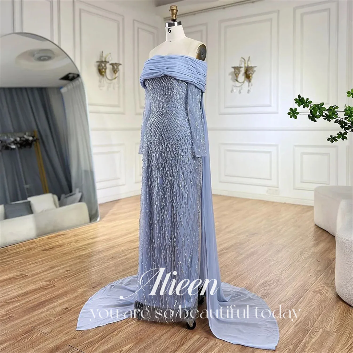 Beads Chiffon Off the Shoulders Manual Saudi Arabia Women Evening Dress Luxury 2024 Dubai Prom Dress Sale Ball Gowns Customized