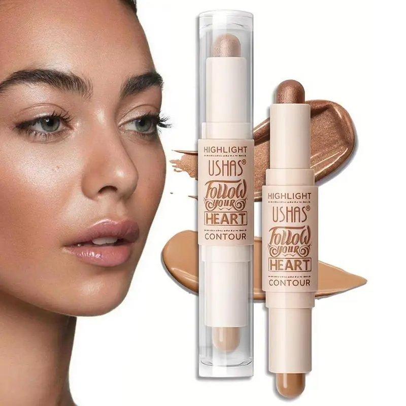 Dual-Ended Face Shaping Stick, Face Shaping, Double Head Highlighter Stick, Corretivo de Longa Duração, Maquiagem Facial Hidratante