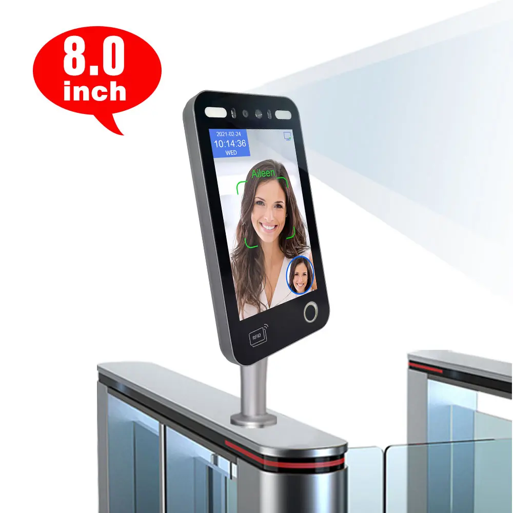 8 Inch Display Fingerprint Night Vision Multi-Credential Employee Attendance Access Turnstile Face Recognition Gate Control