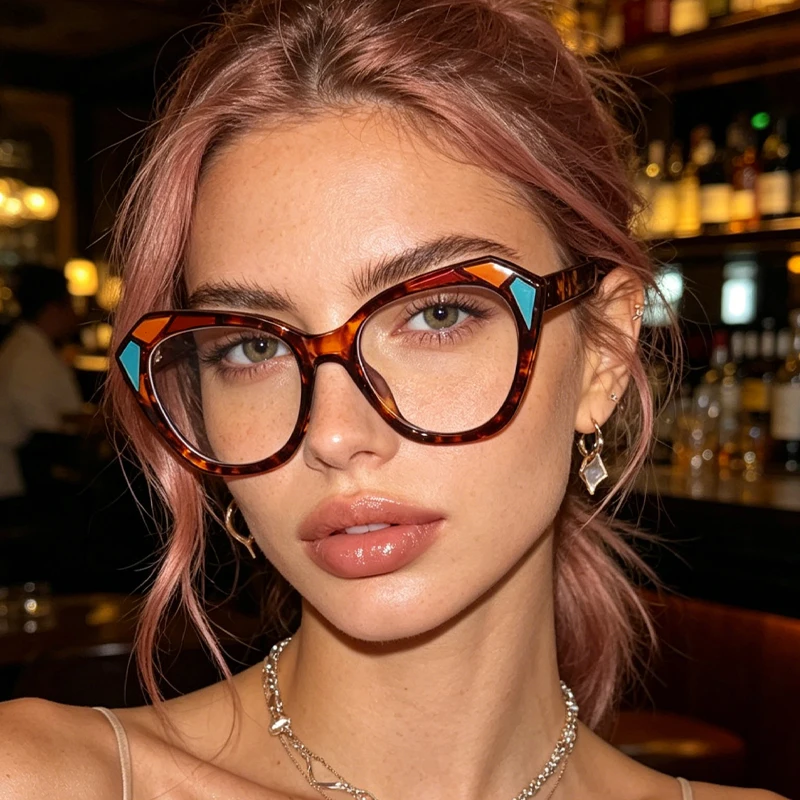 1pc geometric color matching cat's eye glasses ladies trend casual out of the street simple wear fashion glasses