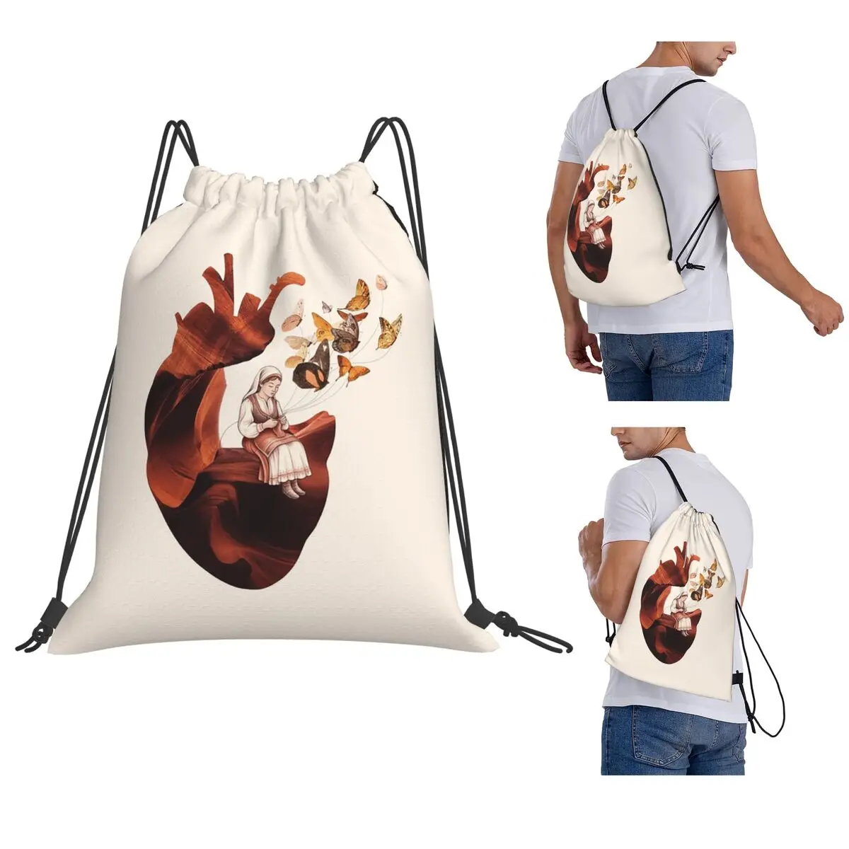 

The Heart Speaks In Whispers Backpacks Casual Drawstring Bags Sports Bag Book Bags for Travel School